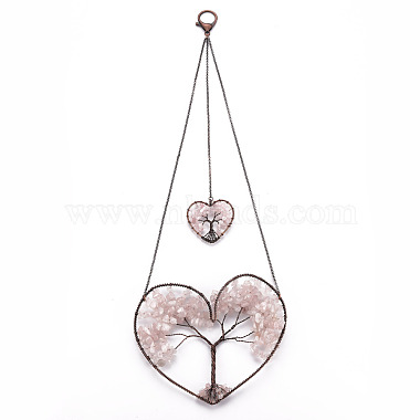 Red Copper Heart Rose Quartz Big Pendants