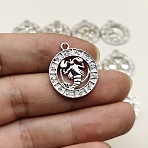 Constellation Themes Alloy Rhinestone Pendants, Flat Round Charms, Silver, Cancer, 24x21mm(X-PW-WGDA156-11)