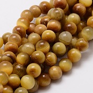 Natural Tiger Eye Round Beads Strands, Dyed, Gold, 6mm, Hole: 1mm, about 62pcs/strand, 15.7 inch(G-E329-6mm-40C)