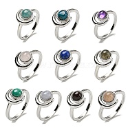 Natural Gemstone Adjustable Rings, with Platinum Brass Findings, Long-Lasting Plated, Jewely for Women, Moon with Round, US Size 8(18.1mm).(RJEW-K269-09P)