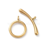 Ion Plating(IP) 304 Stainless Steel Ring Toggle Clasps, Real 18K Gold Plated, 13.5x11x1.5mm, Hole: 1.5mm, Bar: 7x19.5x3, Hole: 1.5mm(STAS-A092-09F-G)