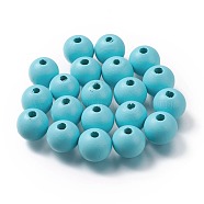 Painted Natural Wood Beads, Round, Light Sky Blue, 16mm, Hole: 4mm(WOOD-A018-16mm-03)