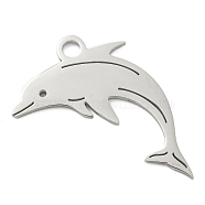 304 Stainless Steel Pendants, Laser Cut, Stainless Steel Color, Ocean Animal Charm, Dolphin, 15.5x26.5x1mm, Hole: 2.5mm(STAS-B056-10P-02)