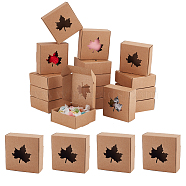 Folding Kraft Paper Cardboard Jewelry Gift Boxes, Square with Autumn Maple Leaf Visible Window, BurlyWood, Finished Product: 7.5x7.5x3cm(CON-WH0092-28)