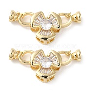 Rack Plating Brass Pave Clear Cubic Zirconia Fold Over Clasps, Cadmium Free & Lead Free, Long-Lasting Plated, Flower, Golden, Flower: 14x14x8.5mm, Clasp: 12x7x6mm, Inner Diameter: 4mm(KK-E084-29G)