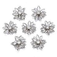 Acrylic Rhinestone Flower Flat Back Cabochons, with Brass Findings, Platinum, Clear, 24x7mm(X-RSB027-06)