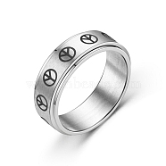 Peace Sign Titanium Steel Rotating Finger Ring, Fidget Spinner Ring for Calming Worry Meditation, Stainless Steel Color, US Size 9(18.9mm)(PW-WG33148-11)