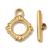 Ion Plating(IP) 304 Stainless Steel Toggle Clasps, Flower, Real 18K Gold Plated, Ring: 17.5x14x2mm, Hole: 2mm, Bar: 16.5x5x2mm, Hole:1.2mm(STAS-H212-17G)