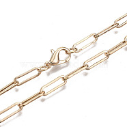 Brass Paperclip Chains, Drawn Elongated Cable Chains Necklace Making, with Lobster Claw Clasps, Real 18K Gold Plated, 23.62 inch(60cm) long, Link: 3.7x12mm, Jump Ring: 5x1mm(MAK-S072-14C-G)