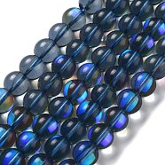 Synthetic Moonstone Beads Strands, Round, Steel Blue, 10mm, Hole: 1mm, about 19pcs/strand, 7.48 inch(19cm)(G-P528-J03-23)