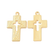 Ion Plating(IP) 304 Stainless Steel Pendants, Cross Charms, Religion, Golden, 23x14x1mm, Hole: 1.8mm(STAS-F293-27G)