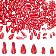 Elite 120pcs ABS Plastic Imitation Pearl, Teardrop, Red, 10~18x6~10mm, Hole: 1~1.5mm(MACR-PH0001-70)