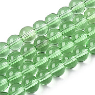 Transparent Glass Beads Strands, Round, Light Green, 6~6.5mm, Hole: 1.4mm, about 67~70pcs/strand, 14.76 inch~15.16 inch(37.5~38.5cm)(GLAA-T032-T6mm-17)