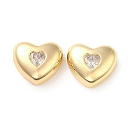 Brass Bead, with Glass, Heart, Real 18K Gold Plated, 12.5x14x6mm, Hole: 3x1.7mm(KK-H455-10G)