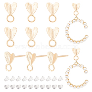 6 Pairs Brass Stud Earring Finding, Heart Stud Earring Post, with Horizontal Loops & Sterling Silver Pins, Real 14K Gold Plated, 9x5.5x1mm, Hole: 2mm, Pin: 0.7mm(KK-BC0011-90)