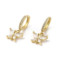 Rack Plating Brass Butterfly Dangle Stud Earrings with Cubic Zirconia, Lead Free & Cadmium Free, Real 18K Gold Plated, 23mm(EJEW-D061-59G)