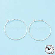 925 Sterling Silver Hoop Earring Findings, Wine Glass Charm Rings, Silver, 27x24x1mm, Pin: 0.7mm(STER-D035-24S)