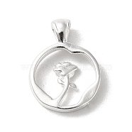 Brass Pendants, Ring with Rose Charms, 925 Sterling Silver Plated, 16.5x12.5x2mm, Hole: 2.5x4mm(KK-P259-43S)