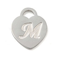 304 Stainless Steel Pendants, Laser Cut, Heart with Letter Charm, Stainless Steel Color, Letter M, 15x12x1mm, Hole: 3x3.5mm(FIND-M017-01P-M)