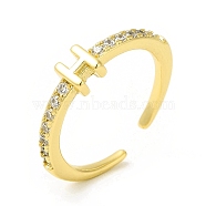 Clear Cubic Zirconia Initial Letter Open Cuff Ring, Real 18K Gold Plated Brass Jewelry for Women, Cadmium Free & Nickel Free & Lead Free, Letter.H, US Size 7 3/4(17.9mm)(RJEW-H120-09G-H)