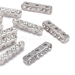 Alloy Bar Spacer, with Grade A Rhinestone, Platinum Color, Crystal, Size: about 4mm wide, 20mm long, 5mm thick, hole: 1mm(ALRI-20X4)
