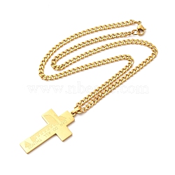 304 Stainless Steel Cross Pendant Necklaces, Curb Chain Necklace with Lobster Clasps, Word I Can Do All Things Bible Verse Necklace, Golden, 18-1/2 inch(47cm)(NJEW-M197-04G)