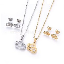 (Jewelry Parties Factory Sale), 304 Stainless Steel Jewelry Sets, Pendant Necklaces and Stud Earrings, with Rhinestones, Elephant, Golden & Stainless Steel Color, 17.72 inch(45cm), 7.5x11x1.2mm, Pin: 0.8mm(SJEW-H145-03M)