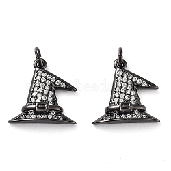 Rack Plating Brass Micro Pave Clear Grade AAA Cubic Zirconia Pendants, with Jump Ring, Long-Lasting Plated, Cadmium Free & Lead Free, Witch Hat Charms, Gunmetal, 14x14x3mm, Hole: 2.2mm(KK-M280-06B)