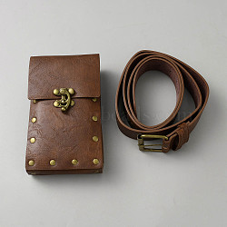 1Pc Rectangle PU Leather Waist Belt Pouches, Retro Medieval Viking Style Waist Coin Bags with 1Pc Belts, Antique Bronze, Rectangle, Saddle Brown, 175x100x53.5mm(AJEW-WH20006-438B)