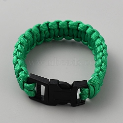 Survival Polyester Cord Bracelet with Plastic Clasps for Hiking Camping Outdoor, Green, 9-1/8 inch(23.1cm)(BJEW-WH0018-54C)