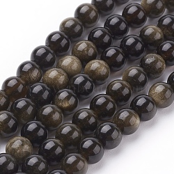 Natural Golden Sheen Obsidian Beads Strands, Round, 6mm, Hole: 1mm, 31pcs/strand, 8 inch(X-G-C076-6mm-5)