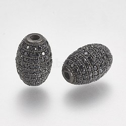 Brass Micro Pave Cubic Zirconia Beads, Oval, Black, Gunmetal, 12x8mm, Hole: 1.5mm(ZIRC-G132-26B)