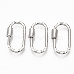 Brass Screw Carabiner Lock Charms, for Necklaces Making, Oval, Platinum, 25.5x14x2mm, Screw: 6.5x4.5mm(X-KK-T047-07P)