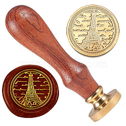 Brass Sealing Wax Stamp Head, with Wood Handle, for Envelopes Invitations, Gift Cards, Eiffel Tower, 83x22mm, Head: 7.5mm, Stamps: 25x14.5mm(AJEW-WH0208-905)