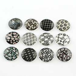 Half Round/Dome Floral Photo Glass Flatback Cabochons for DIY Projects, Mixed Color, 12x4mm(X-GGLA-Q037-12mm-01)