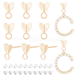 6 Pairs Brass Stud Earring Finding, Heart Stud Earring Post, with Horizontal Loops & Sterling Silver Pins, Real 14K Gold Plated, 9x5.5x1mm, Hole: 2mm, Pin: 0.7mm(KK-BC0011-90)