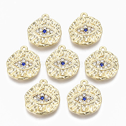Alloy Pendants, with Crystal Rhinestone, Cadmium Free & Nickel Free & Lead Free, Hammered, Flat Round with Eye, Real 18K Gold Plated, 19x17x2.5mm, Hole: 1.2mm(X-PALLOY-S135-006-NR)