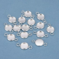 201 Stainless Steel Cabochon Connector Settings, Plain Edge Bezel Cups, Flat Round, Silver, Tray: 8mm, 17x10x2mm, Hole: 2mm(STAS-F191-15S-B)