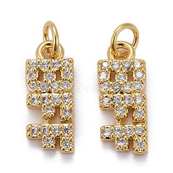 Brass Micro Pave Clear Cubic Zirconia Charms, with Jump Rings, Long-Lasting Plated, Word BFF/Best Friends Forever, Real 18K Gold Plated, 13x5.5x2mm(ZIRC-Z011-30G)