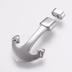 304 Stainless Steel Hook Clasps, For Leather Cord Bracelets Making, Anchor, Stainless Steel Color, 43x27x6mm, Hole: 4x8mm, clasp: 4x10x6mm.(STAS-E144-134P)