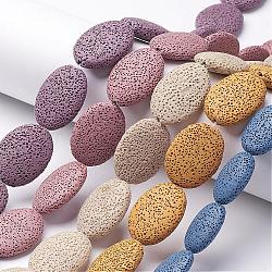 Natural Lava Rock Beads Strands, Dyed, Flat Oval, Mixed Color, 32~33x24~25x7.5~9mm, Hole: 2mm, about 12pcs/strand, 16 inch(G533)