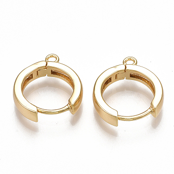 Brass Huggie Hoop Earring Findings, Nickel Free, Real 18K Gold Plated, 16.5x14.5x3.5mm, Hole: 1.5mm, Pin: 1mm