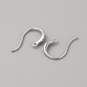 Brass Earring Hooks, with Clear Cubic Zirconia & Horizontal Loops, Platinum, 17x10x2mm, Hole: 1mm, Pin: 0.5mm