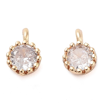 Brass Micro Pave Cubic Zirconia Charms, Real 18K Gold Plated, Round, Clear, 5.5x4x3mm, Hole: 1.2mm