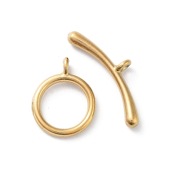 Ion Plating(IP) 304 Stainless Steel Ring Toggle Clasps, Real 18K Gold Plated, 13.5x11x1.5mm, Hole: 1.5mm, Bar: 7x19.5x3, Hole: 1.5mm