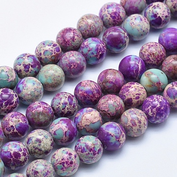 Natural Imperial Jasper Beads Strands, Dyed, Round, Blue Violet, 6mm, Hole: 1mm, about 62pcs/strand, 15.5 inch