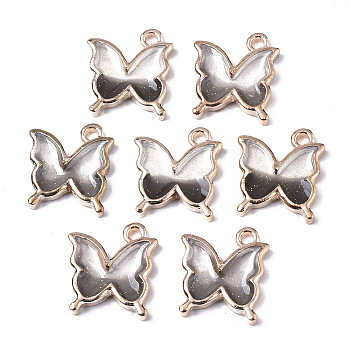 Alloy Resin Pendants, with Glitter Powder, Butterfly, Lead Free, Golden, Gray, 16x13.5x2.5mm, Hole: 1.6mm