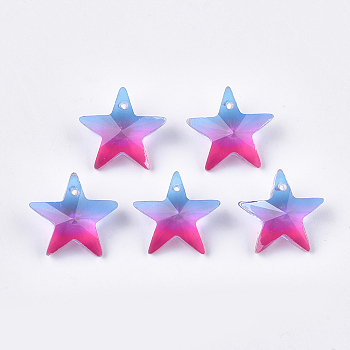 Rainbow K9 Glass Pendants, Faceted, Star, Royal Blue, 15.5x16.5x7.5mm, Hole: 1mm