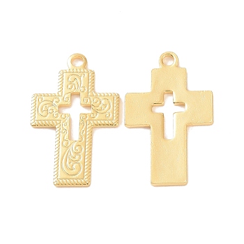 Ion Plating(IP) 304 Stainless Steel Pendants, Cross Charms, Religion, Golden, 23x14x1mm, Hole: 1.8mm