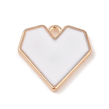 Alloy Enamel Pendants, Light Gold, Heart Charm, White, 16x16x2mm, Hole: 1.6mm